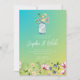 Mason Burk Wildblommor Rustic Ombre Grönt Bröllop Inbjudningar
