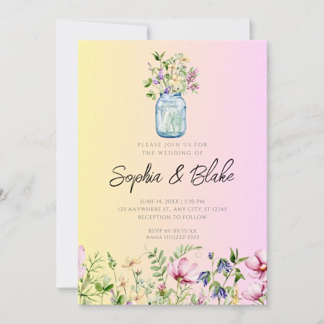 Mason Burk Wildblommor Rustic Ombre Rosa Bröllop Inbjudningar (Framsida)