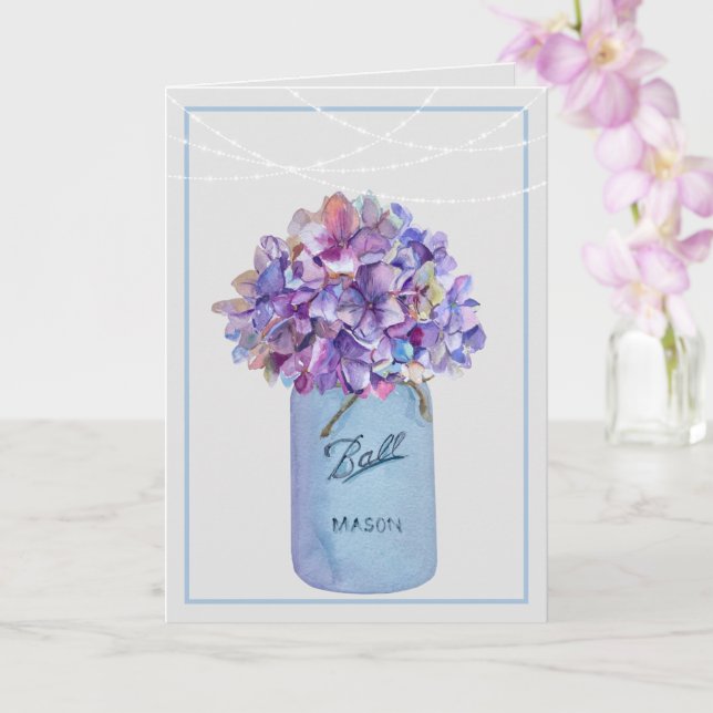 Mason Burk with Lila Hydrangeas String Ljus Kort (Orkide)