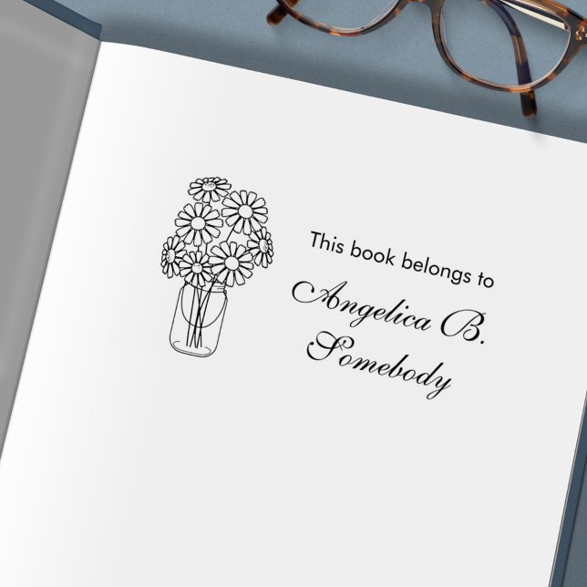 Mason Jar Daisy Flowers Bouquet Bookplate Självfärgande Stämpel (Skapare uppladdad)