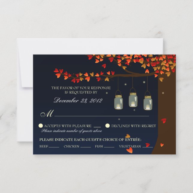 Mason Jar Eldflugor Ek RSVP (Måltidsalternativ) OSA Kort (Framsida)