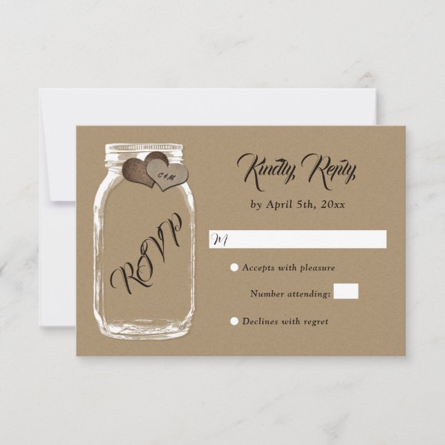 Mason Jar Kraft Paper Wedding RSVP OSA Kort (Framsida)
