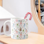 Mason Jar Milkshakes Pattern Candy Canes Christmas Kaffemugg<br><div class="desc">Pattern with watercolor inspired illustrations of Christmas themed mason jar milkshakes in 4 flavors - blue snowflake theme,  green Christmas tree theme,  Red and white peppermint theme,  and chocolate caramel snowman theme.  Pattern also features sprinkles,  peppermint candy,  candy canes,  and Christmas cookies.</div>