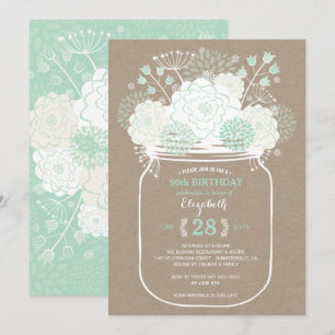Mason Jar Mint Blommor Födelsedagsfest Inbjudan