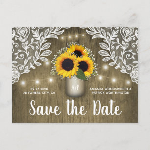 Mason Jar Rustic Sunflower Spara Datum Postkort Meddelande Vykort
