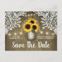 Mason Jar Rustic Sunflower Spara Datum Postkort Meddelande Vykort