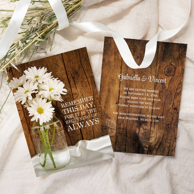 Mason Jar White Daisies Wedding Save the Date Inbjudningar (Skapare uppladdad)