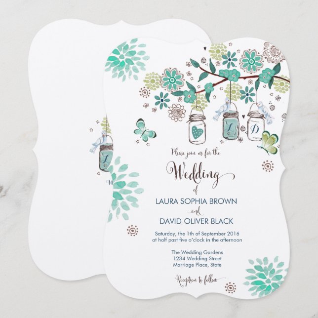 Mason Jars Bröllopsinbjudan | Bröllopsinbjudan Inbjudningar (Fram/baksida)