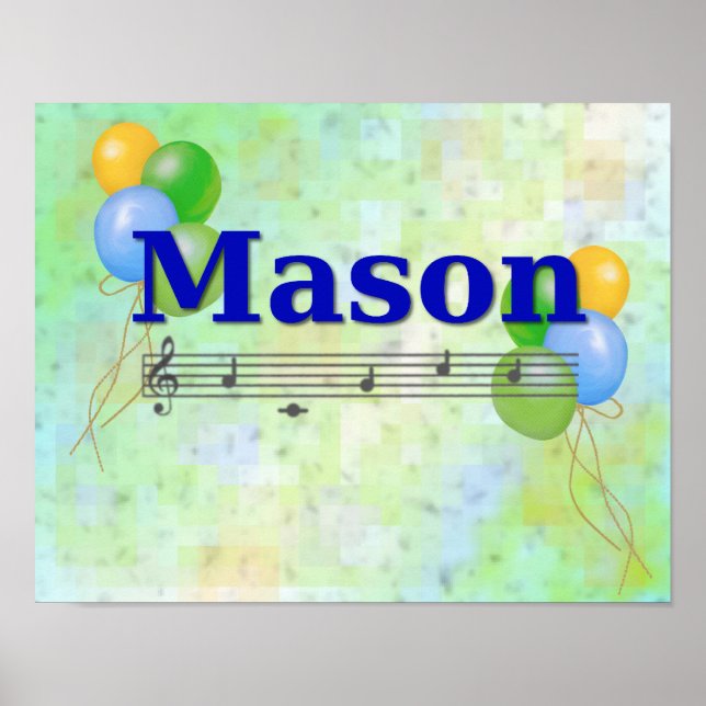 Mason Musical Namn Nursery Room Poster (Framsidan)