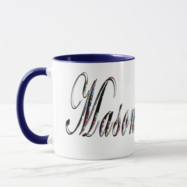 Mason, Namn, Logotyp, Blue Combo Coffee Mugg. Mugg (Vänster)