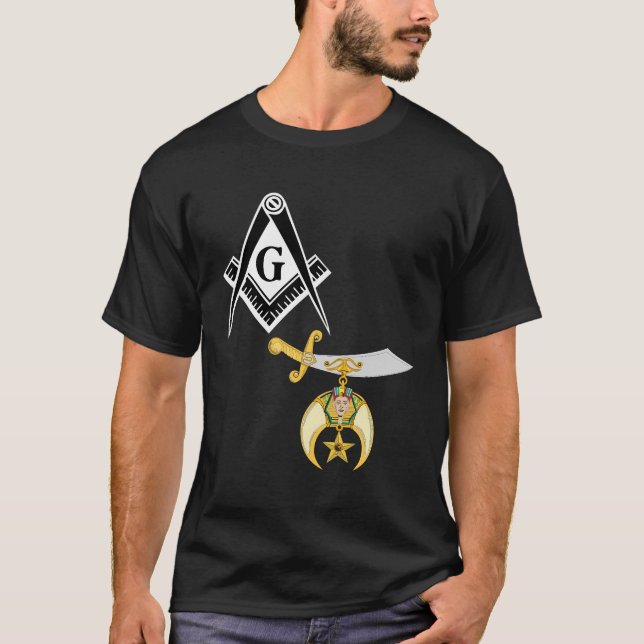 Mason Shriner Split Masonic Shrine Noble Black T Shirt (Framsida)