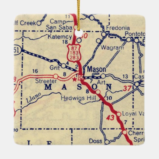 Mason TX Vintage Karta Julgransprydnad Keramik (Baksida)