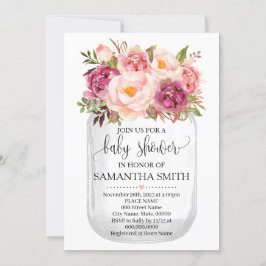 Masonburk babyfest Pink floral country chic Inbjudningar