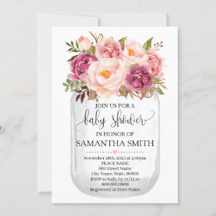 Masonburk babyfest Pink floral country chic Inbjudningar