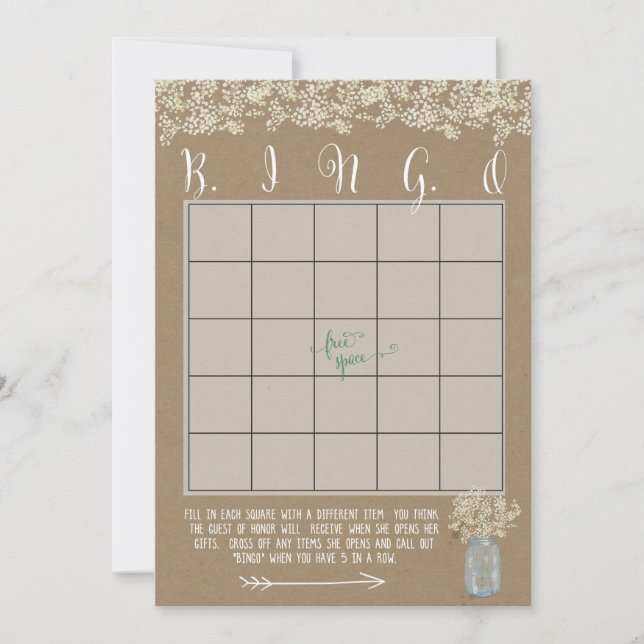 Masonburk Baby's Breath Shower Bingo Kort (Framsida)