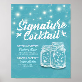 Masonburk Blommig Bröllopsmeny för Signaturdryck Poster