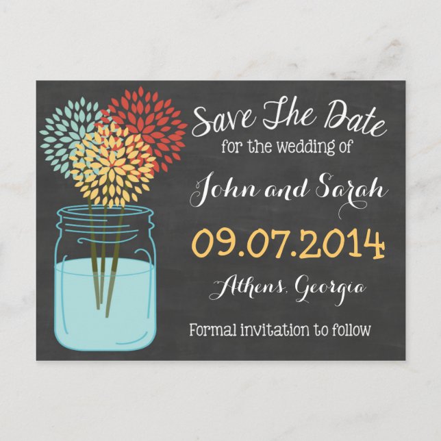 Masonburk Chalkboard Save the Date Meddelande Vykort (Framsida)