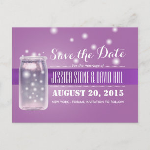 Masonburk & Eldflugor Spara datum Lila Meddelande Vykort