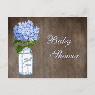 Masonburk & lantlig baby shower för blåttvanlig inbjudningar