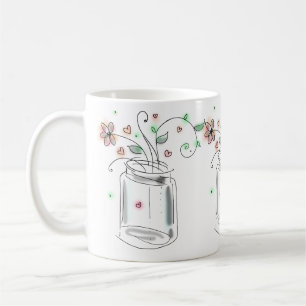Masonburk med blommor Modern söt doodle-konst Kaffemugg