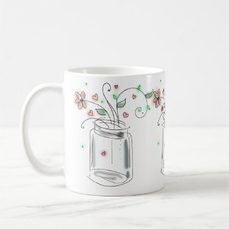 Masonburk med blommor Modern söt doodle-konst Kaffemugg