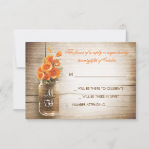 Masonburk och orange blommor bröllop RSVP-kort OSA Kort