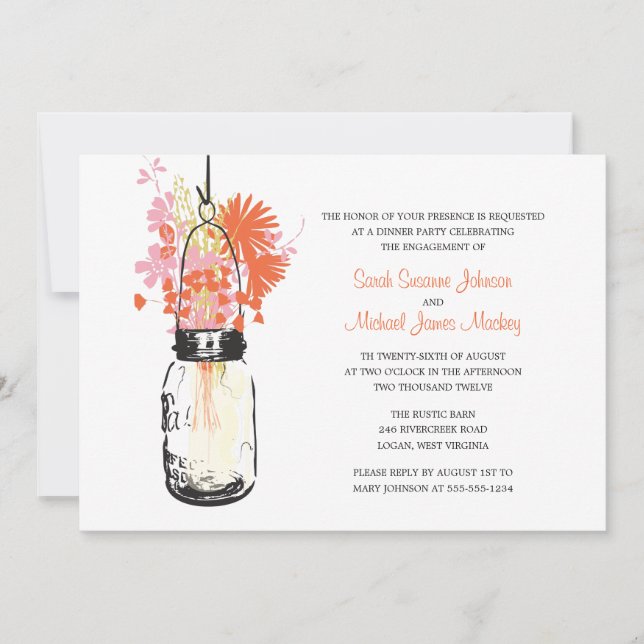 Masonburk och vildblommor Bröllop Förlovning Inbjudningar (Framsida)