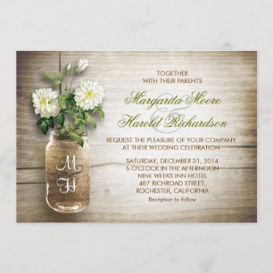 Masonburk och vita blommor bröllopsinbjudningar inbjudningar