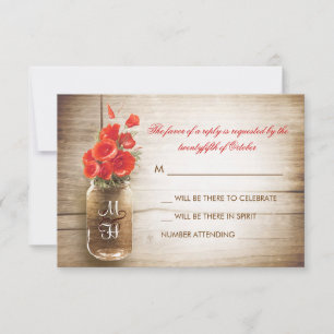 Masonburk & röda blommor bröllop RSVP-kort OSA Kort