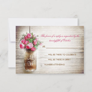 Masonburk & rosa blommor bröllop RSVP-kort OSA Kort
