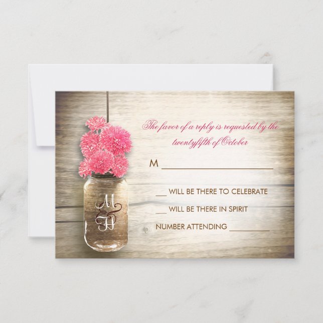 Masonburk & rosa blommor bröllop RSVP-kort OSA Kort (Framsida)