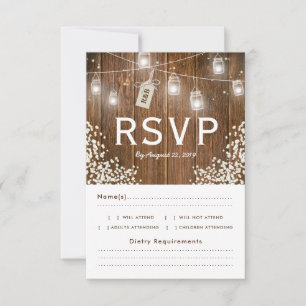 Masonburk Rustik Babys Andning RSVP Menyval OSA Kort