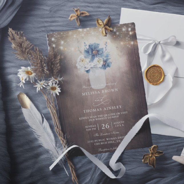 Masonburk Rustik Landsbygd Budget QR-kod Bröllop Inbjudningar (Skapare uppladdad)