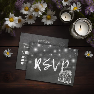 Masonburk & Strängljus Kritskriftsbröllop RSVP Inbjudan Vykort