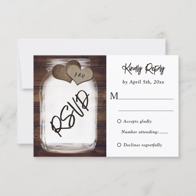 Masonburk trä jute Monogram Rustik Bröllop OSA Kort (Framsida)