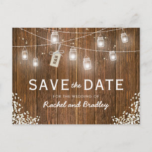 Masonburkar Ljus Rustik Babysand Save the Date Meddelande Vykort
