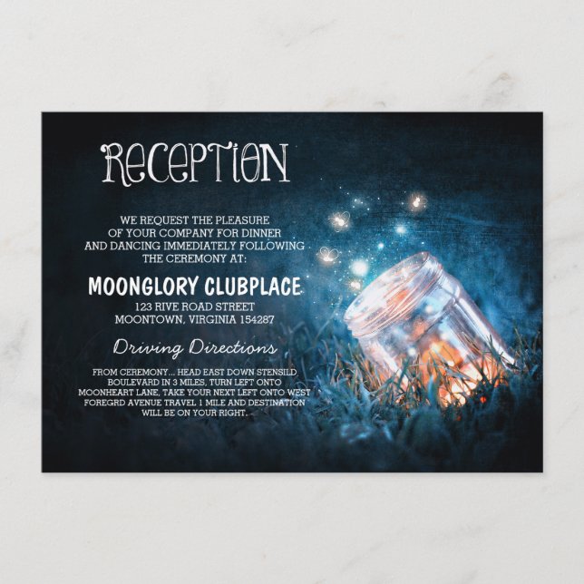 masonburkar med lysande eldflugor blå natt bröllop tilläggskort (Framsida)