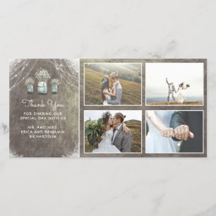 Masonburkar och lantligt bröllop för brudslöja tack kort