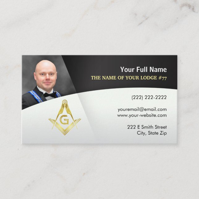 Masonic Affärskort Black Guld Freemason Photo Visitkort (Framsida)