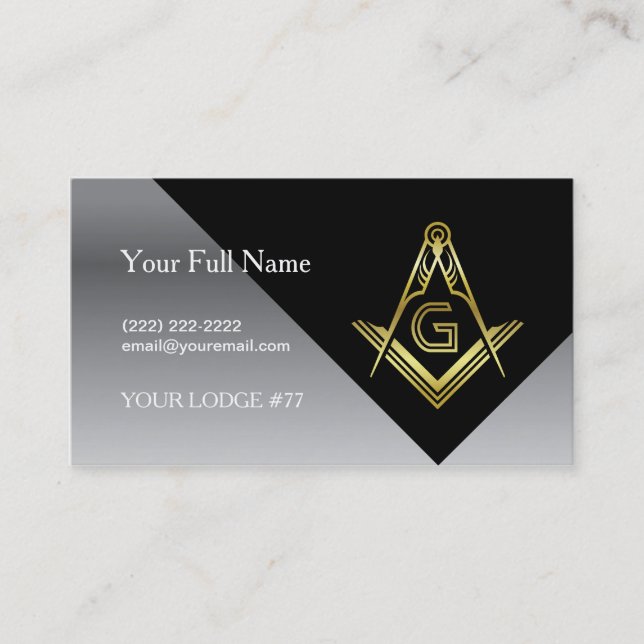 Masonic-Affärskort-design | Svarta Guld Silver (Framsida)