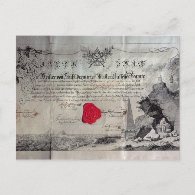 Masonic Certificate, 1785 Vykort (Framsida)