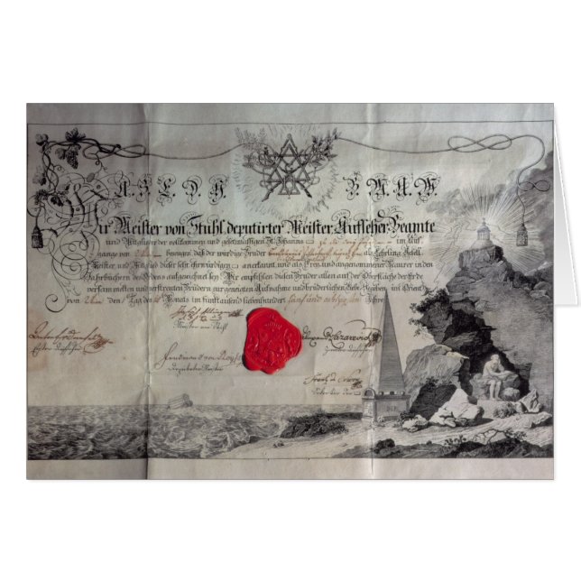 Masonic certifikat, 1785 hälsningskort (Framsidan Horizontal)
