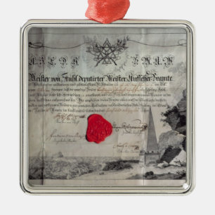 Masonic certifikat, 1785 julgransprydnad metall