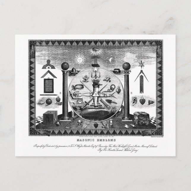 Masonic Emblems Chart från 1874 Vykort (Framsida)