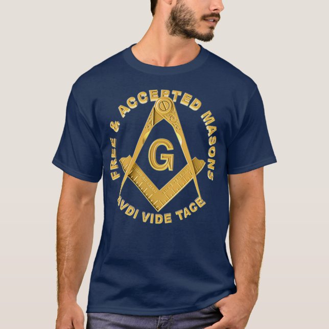 Masonic F AM Masons Square Compass Freemason T Shirt (Framsida)