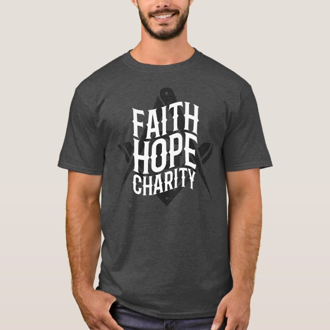 Masonic Faith Hope Charity Square och Compass T Shirt (Framsida)