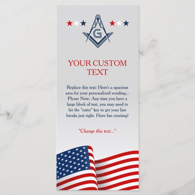 Masonic Flagga Ceremony Card, American Freemason Program (Framsida)