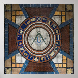 Masonic golv belagd med tegel mosaik poster