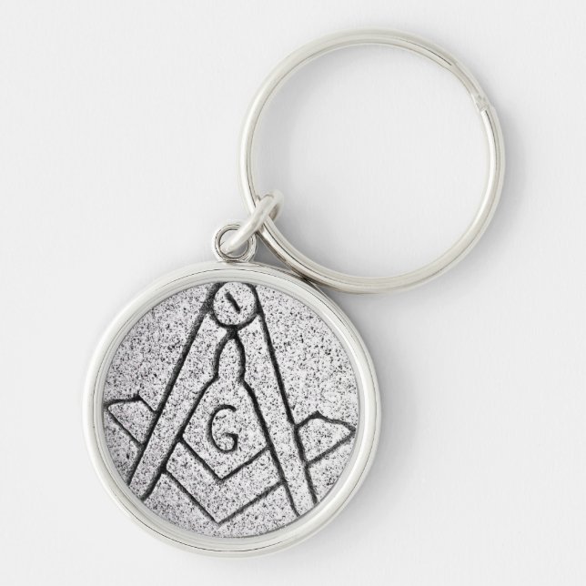 Masonic Keychain Rund Silverfärgad Nyckelring (Framsidan)