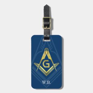Masonic Luggage Taggs Flodblå Guld Freemason Bagagebricka